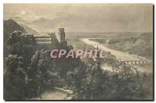 Cartes postales Heidelberg vom Wolfsbrunnenweg gesehen bei Mondschein