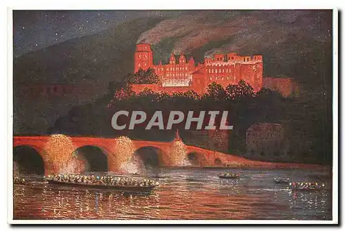 Cartes postales moderne Heidelberg Schlossbeleuchtung Hoch aus dem dunkein Walde