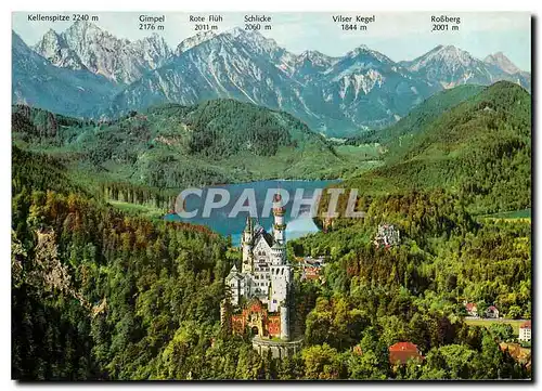 Moderne Karte Konigsschloss Neuschwanstein mit Alpsee und Schloss