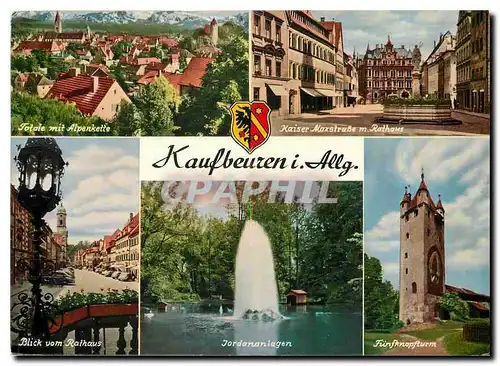 Cartes postales moderne Kaufbeuren i Allgau Totale mit Alpenkette Kaiser Maxstrusse m Rathaus