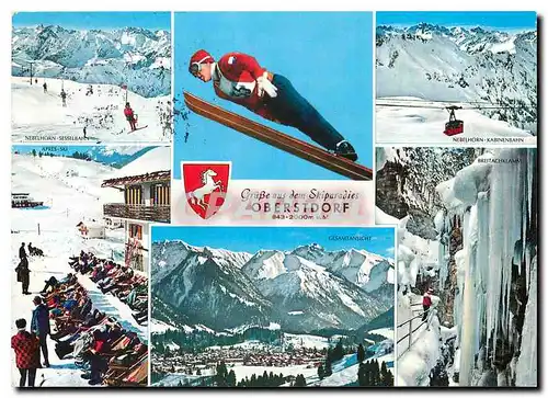 Moderne Karte Grusse aus dem Skiparadies Oberstdorf  Ski