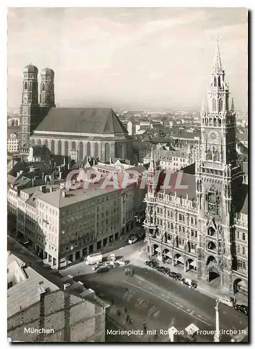 Moderne Karte Munchen Marienplatz mit Rathaus Frauerkirche