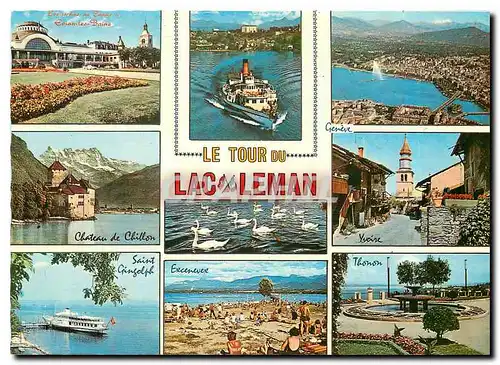 Moderne Karte Le Tour du Lac Leman France Suisse