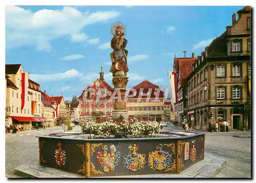 Moderne Karte Schwabisch Gmund Marienbrunnen mit Oberem Marktplatz und Rathaus