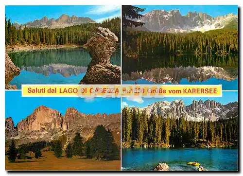 Moderne Karte Saluti dal Lago di Carezza Grusse vom Karersee