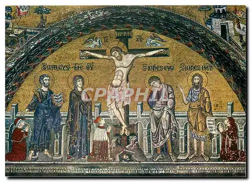 Moderne Karte Venezia Basilica di S Marco Battistero Mosaique du XIV siecle Christ crucifie entre la Vierge