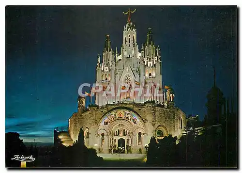 Cartes postales moderne Barcelona Tibidabo Basilique Explatoire National du Sacre Coeur Vue la nuit