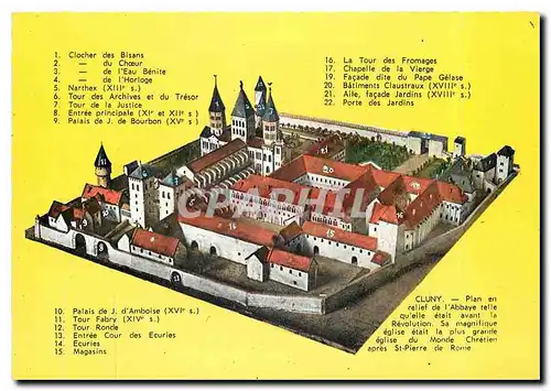 Cartes postales moderne Cluny Plan en relief de l'abbaye telle qu'elle etait avant la Revolution