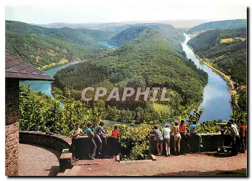 Moderne Karte Blick zur Saarschleife vom Aussichtspunkt Cloef bei Orscholz /Saar