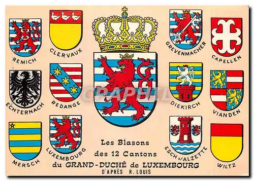 Moderne Karte Les Blasons des 12 Cantons du Grand-Duche de Luxembourg