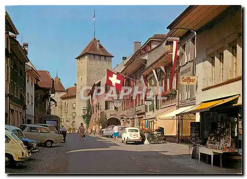 Moderne Karte Morat Le Chateau et rue de l'Hotel-de-Ville Coiffeur