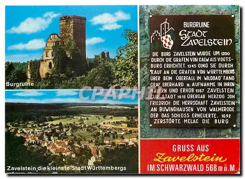 Moderne Karte Gruss aus Zavelstein im Schwarzwald 568 m ue. M.