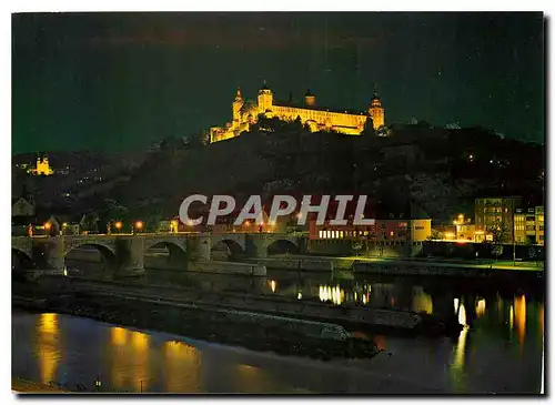 Moderne Karte Wuerzburg Feste Marienberg bei Nacht