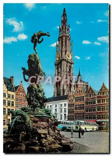 Cartes postales moderne Antwerpen Grand Place Brabo et la Cathedrale