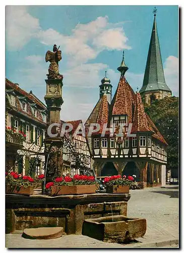 Moderne Karte Michelstadt - das Herz des Odenwaldes Historisches Rathaus (erbaut 1484)