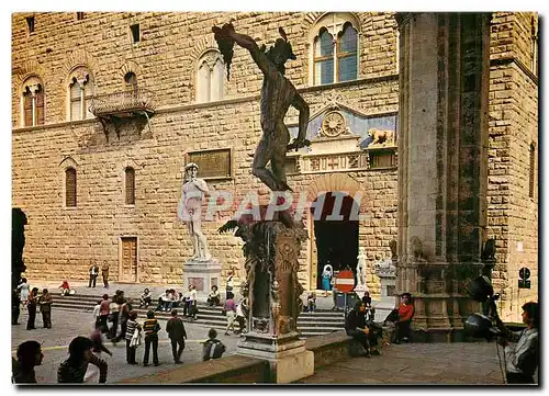 Cartes postales moderne Firenze Piazza della Signoria Perseus (Cellini) - David (Michenlangelo)