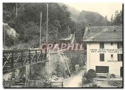 Moderne Karte He 2/2 11 et 2 voitures a l'usine electrique de Sublin vers 1914