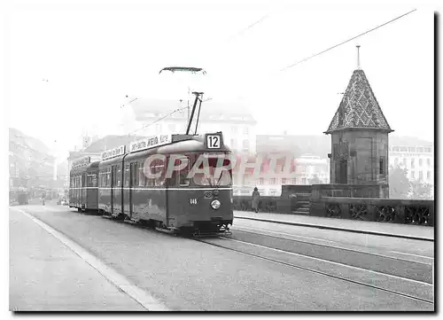 Moderne Karte Be 4/6 645 (Duewag) + B 1416 sur le pont du Rhin du milieu 3.9.1977