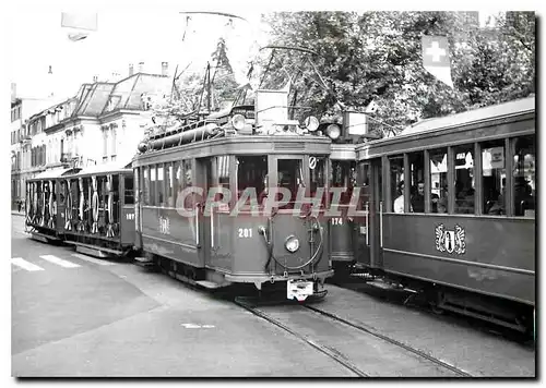 Moderne Karte Be 2/2 201 + B2 1077 et B2 1062 sur la ligne 2 1.5.1960