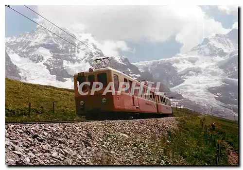 Moderne Karte BDeh 2/4 en-dessus de la Petite Scheidegg. Au fond l'Eiger et la Jungfrau 15.7.1990