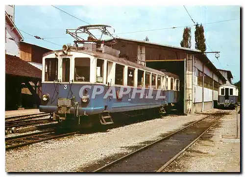 Moderne Karte Modernisierte ABE 4/4 3 der Birsigtalbahn vor dem Depot Oberwil