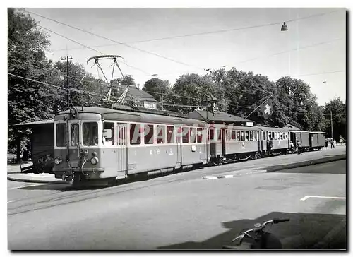 Moderne Karte BTB ABe 4/4 8 von 1951 mit gemischter Zugskomposition in Basel Heuwaage