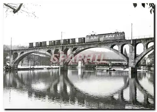 Moderne Karte Reussbruecke Bremgarten mit dem Mittagsgueterzug