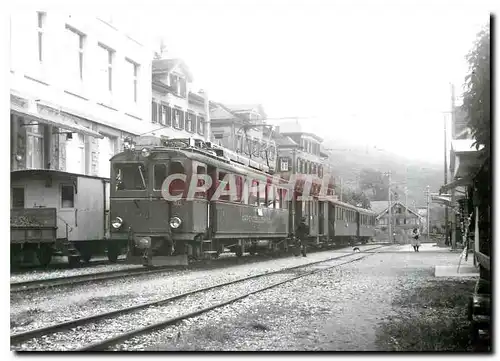 Cartes postales moderne Uebergangsstaidum um 1950: AB BCe 4/4 mit neuer Nummer und braunem Anstrich mit Personenzug in W