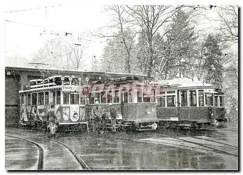 Moderne Karte Winterstimmung im Depot Burgwies mit VBZ Be 2 2 1208 StStZ Ce 2 2 2