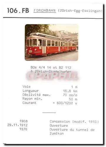 Moderne Karte Forchbahn Zurich Egg Esslingen BDe 4 4 14 et B2 112