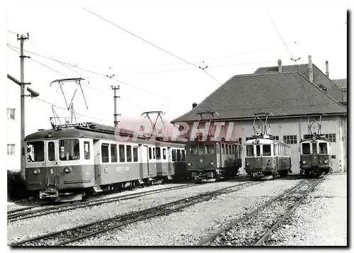 Cartes postales moderne Tram BFe 4 4 5 6 BFe 4 4 10 Be 4 4 7 et Xe 4 4 8 devant le depot de Tauffelen 31 3 1974