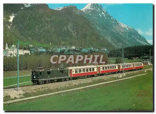 Cartes postales moderne Tram Ge 4 4 11 613 avec A 1143 1141 1144 1142 en dessous de Pontresina