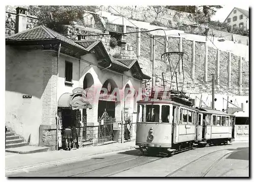 Cartes postales moderne Tram Be 2 2 78 et B2 147 donnant correspondance au funiculaire Ecluse Plan