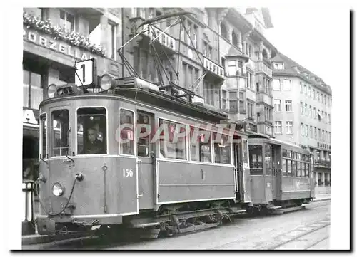 Moderne Karte Tram BVB Ce 2 2 136 in alter Bernalung mit C2 Quersitzanhanger