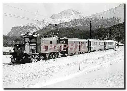 Cartes postales moderne Tram Ge 6 6 1 403 avec un train regional descendant de Celerina a Samedan