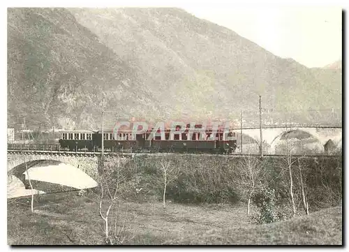 Cartes postales moderne MFO Werkaufnahme von 1907 mit BM Personenzug auf der Moesabrucke bei Castione