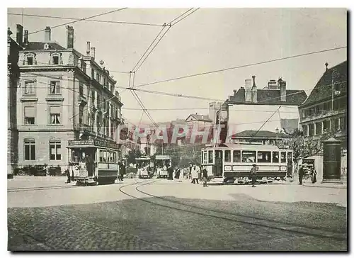 Cartes postales moderne Neuchatel place Pury um 1902 mit drei offenen Motorwagen