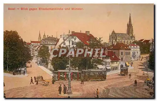 Cartes postales moderne Basel Blick gegen Elisabethenkirche und Munster