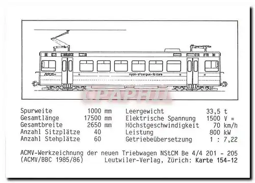 Cartes postales moderne Triebwagen NStCM Be 4 4 201 205