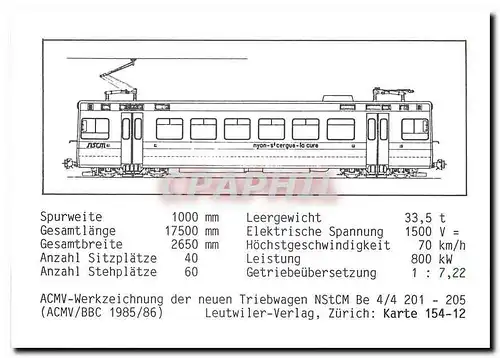 Moderne Karte Triebwagen NStCM Be 4 4 201 205