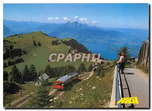 Cartes postales moderne Rigi Vitznau Rigi Bahn mit Rigi Staffel Pilatus und Vierwaldstattersee
