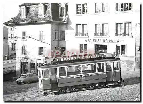 Moderne Karte Tram Be 2 2 9 en route pour la gare au depart de la place du Tilleul