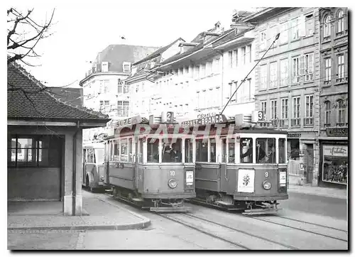 Moderne Karte Tram Be 2 2 9 et 10 se croisant a la place du Tilleul