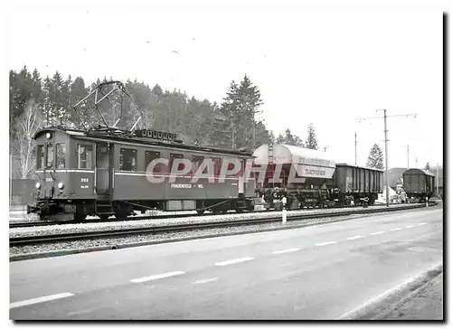 Cartes postales moderne Tram Be 4 4 203 et wagon sur bogies porteurs a Wangi Guterbahnhof