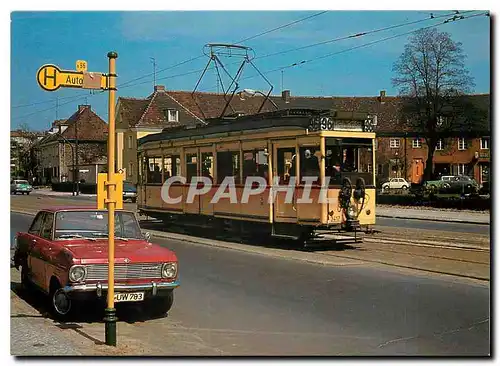 Moderne Karte Triebwagen 3417 als Linie 96 am Adolf Scheidt Platz in Tempelhof