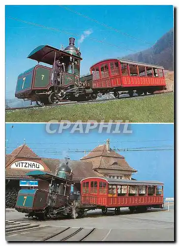 Cartes postales moderne Vitznau Rigi Switzerland VRB Lok 7 mit Nostalgie Personenwagen B2