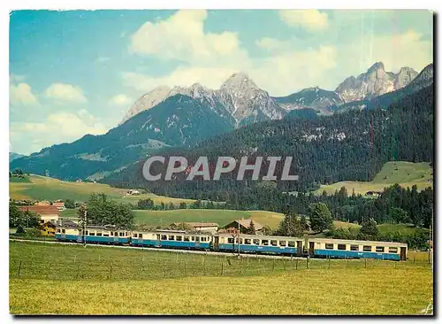 Moderne Karte Le train Montreux Oberland bernois pres de Chateau d'Oex Rougemont et vue ser la Gummfluh