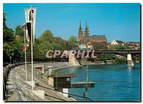 Moderne Karte Basel Une partie du Rhin la Cathedrale