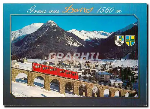 Cartes postales moderne Gruss aus Davos mit Parsennbahn und Blick ins Fluetal