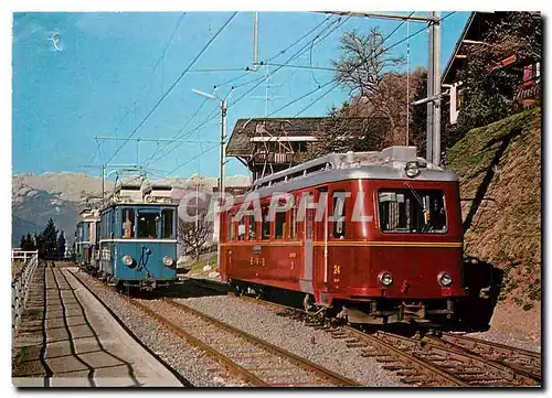 Moderne Karte Tram Be 2 2 9 et BDhe 2 4 24 en gare de Gryon